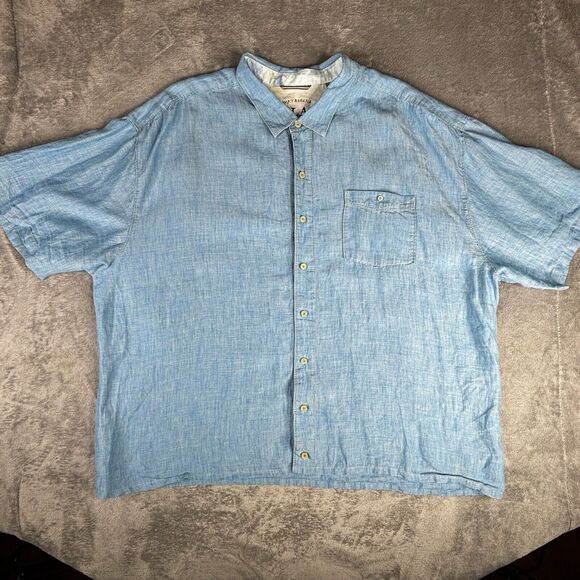 Tommy Bahama Shirt Mens 4XB Blue Sea Glass Camp 100% Linen Short Sleeve $110 - Picture 2 of 10